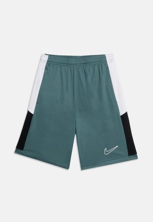 Turkise treningsshorts med hvite og svarte sidepaneler, elastisk midjebånd og hvit Nike Swoosh-logo på venstre ben.