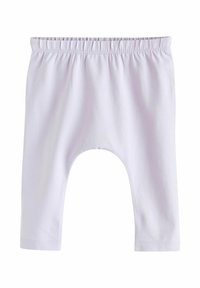 Pantalon bébé en coton violet clair avec une taille élastiquée et une coupe ample et effilée. Présente une ouverture à l'entrejambe pour faciliter les mouvements.
