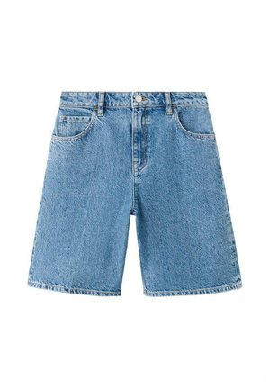 Jasnoniebieskie szorty dżinsowe o prostym kroju, z dużymi przednimi kieszeniami i wyblakłą fakturą. Posiadają klasyczne zapięcie na guziki i zamek.