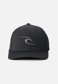 Gorra negra hecha de tejido suave con un logotipo de ola bordado en gris en la parte frontal. Diseñada con un visera curva y seis ojales de ventilación.