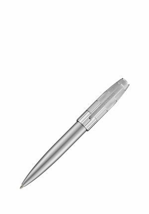 Penna a sfera argento Hugo Boss con sezione di presa zigrinata e corpo affusolato e liscio.
