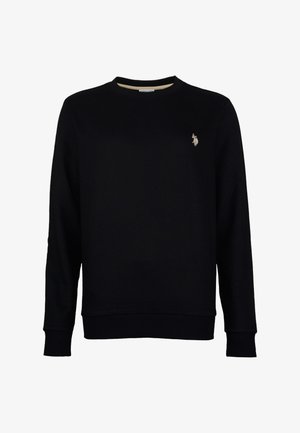 Černá mikina vyrobená z bavlny, s dlouhými rukávy, žebrovanými manžetami a lemem, s malým vyšitým logem na levé hrudi.