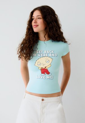 Bershka, TSHIRT - T-shirt con stampa - light blue