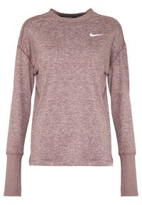 Felpa a maniche lunghe con scollo rotondo in grigio rosato, realizzata in tessuto strutturato. Presenta un logo Nike bianco sulla parte superiore sinistra. Polsini a coste.
