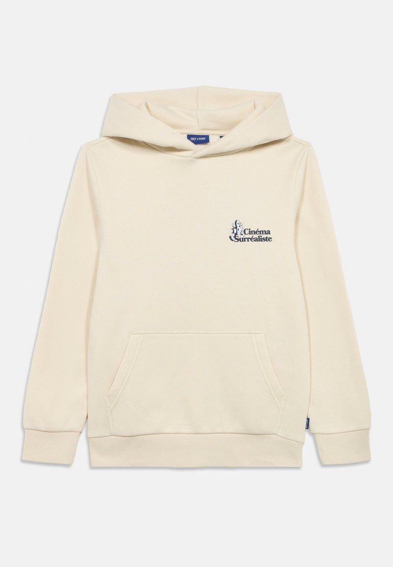 Κρεμ φούτερ με κουκούλα από απαλό ύφασμα, με μπροστινή τσέπη, ριμπ μανσέτες και εκτύπωση λογότυπου στο αριστερό στήθος.