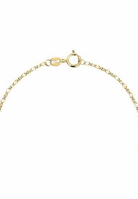 Guldkedja armband med en texturerad, länkad design. Har en rund karbinlås för säker stängning. Slät, glänsande yta.