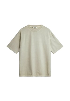 T-shirt beige in cotone con scollo rotondo, maniche corte, vestibilità morbida e orlo dritto. Tessuto liscio con dettagli minimalisti nel design.
