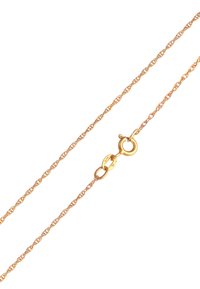 Gouden ketting met een delicate, gedraaide ontwerpen en sluiting. Heeft gelijkmatig verdeelde schakels voor een lichtgewicht textuur.
