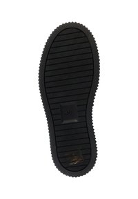 Semelle de chaussure en caoutchouc noir avec texture striée, forme ovale et indication de taille 36. Les bords sont ondulés pour une meilleure adhérence.