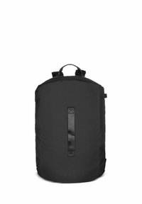 Sac à dos cylindrique noir avec poignée supérieure et sangle verticale à l'avant, présenté sur fond blanc.