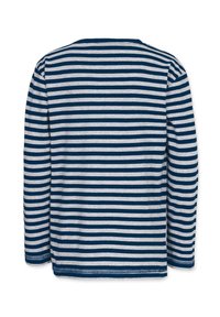 Langærmet skjorte med vandrette navy og grå striber, lavet af bomuldsmateriale, rund halsudskæring og syninger langs kanten og ærmerne.