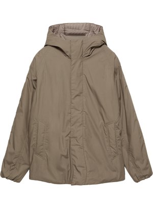 Beige, kapuzenjacke aus leichtem Stoff mit elastischen Bündchen, zwei seitlichen Taschen und einem glatten, gepolsterten Innenfutter.
