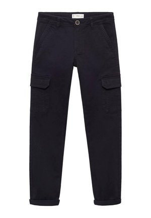 Pantaloni cargo neri realizzati in cotone, con due tasche laterali e due tasche anteriori con patta, con orlo arrotolato.