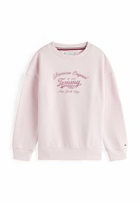Felpa rosa con collo a giro, spalle scese, polsini a coste e design del logo frontale. Realizzata in morbido tessuto testurizzato.