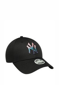 Cappellino da baseball nero con logo New York Yankees ricamato multicolore sul davanti, realizzato in cotone con una vestibilità strutturata.