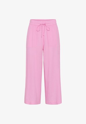Pantalones anchos de pierna de color rosa claro con cintura elástica y cordón ajustable, mostrados sobre un fondo blanco.