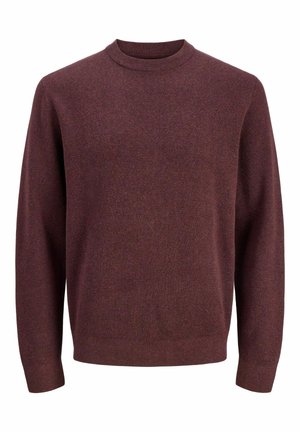 Burgunderfarbener Rundhals-Pullover aus strukturierter Strickware, mit langen Ärmeln sowie einem gerippten Kragen und Saum, in einfarbigem Design.