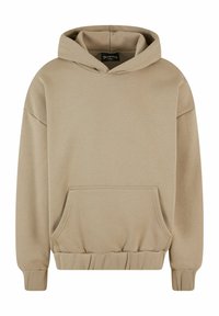 Hanorac bej, realizat dintr-o țesătură moale, având un buzunar frontal, glugă cu șnur, manșete ribbate și o tivă ajustată. Design minimalist.
