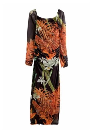 KEW COLLECTION SQUARE NECK LONG SLEEVE  - Džersio suknelė - black orange floral