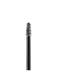 Black bristle spoolie brush with a spiral design for grooming brows or lashes; features a smooth, straight handle for easy grip.