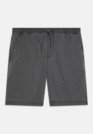 Grå badebukser lavet af letvægtsstof, med elastisk talje og snor, to sidelommer og en ren kant.