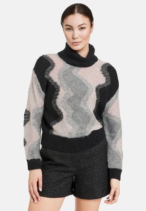 Taifun LANGARM RUNDHALS ROLLKRAGEN MIT GLITZER-DETAILS - Strickpullover - schwarz gemustert