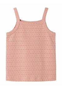 Canottiera rosa chiaro con spalline sottili, realizzata in cotone, presenta un motivo testurizzato di piccoli fori e un orlo dritto.