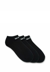 Chaussettes chevilles noires en lot de trois, avec une texture douce et des ouvertures élastiquées arborant un logo blanc sur le bord-côte.