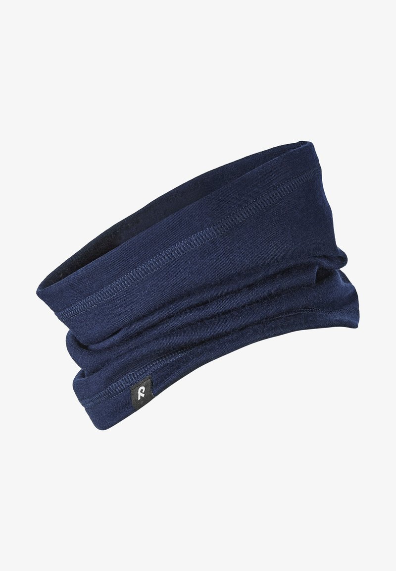 Fascia elastica blu navy realizzata in tessuto morbido, con una texture liscia e un piccolo etichetta con logo nell'angolo.