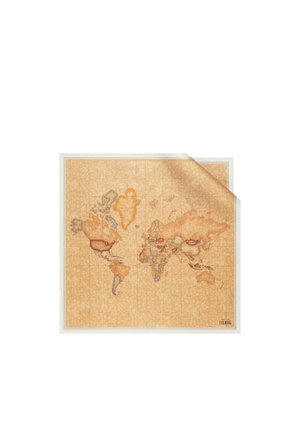 Mappa del mondo in stile vintage con toni della terra smorzati, confini dei paesi dettagliati e angolo in alto a destra leggermente piegato.