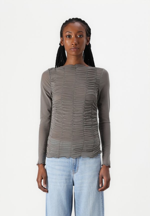 NMJUDITH DRAPED  - Long sleeved top - charcoal gray