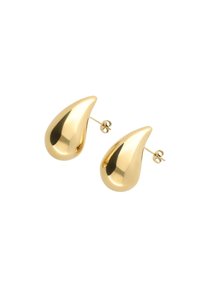 Boucles d'oreilles en forme de goutte d'eau en or avec une finition lisse et polie. Elles disposent d'un fermoir à tige pour un maintien sécurisé et présentent une silhouette élégante et épurée.