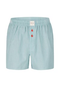Boxer leggeri a righe azzurre con bottoni rossi, vita elastica e taschino frontale. Realizzati in tessuto morbido con una vestibilità comoda.