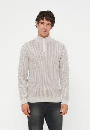 Pier One by Zalando, QUARTER ZIP JUMPER - RIBBED KNIT - Πουλόβερ - stone
