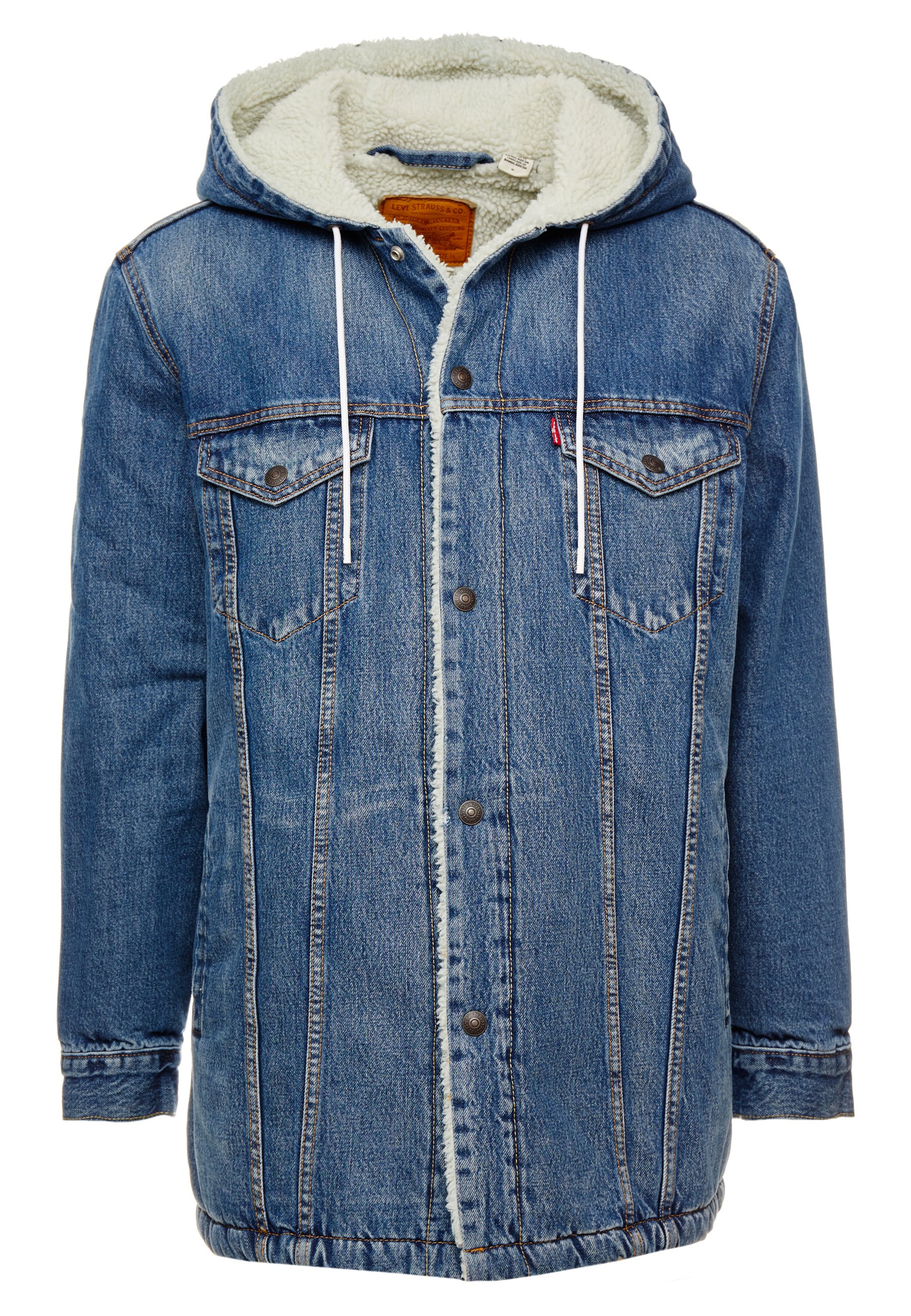 levi's long sherpa hooded trucker jacket