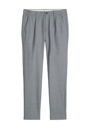 Light gray straight-leg trousers with side pockets, belt loops, and button closure at the waist, displayed on a white background.