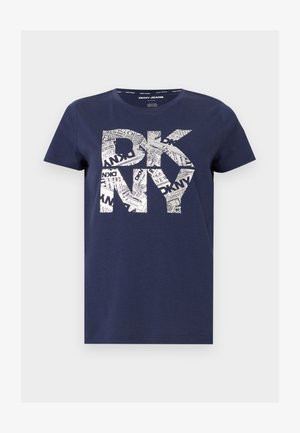 DKNY, NEWSPRINT STACKED LOGO CREW NECK TEE - Μπλουζάκι με στάμπα - peacoat/silver-coloured