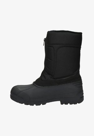 Botte d'hiver isolée noire avec tige en nylon et semelle en caoutchouc. Dotée d'une fermeture éclair et d'un orteil texturé pour une meilleure adhérence. Design élégant et fonctionnel.