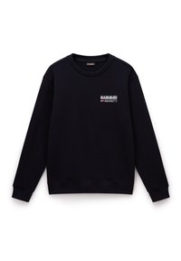 Sort sweatshirt lavet af bomuldsblanding, med rund hals og lange ærmer. Inkluderer et grafisk logo print på forsiden.