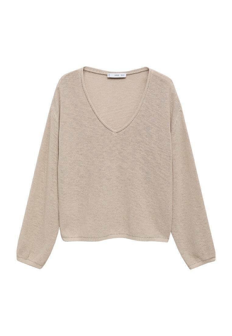 Pull Femme MANGO Beige Côtelé - Taille 36 (EU) - Manches Longues Col Roulé - Occasion