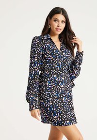 Liquorish PAINTERLY PRINT MINI WRAP - Day dress - black