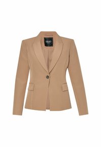 Blazer beige à un seul bouton avec revers crantés, poches à rabats et coupe cintrée de Liu Jo Milano.