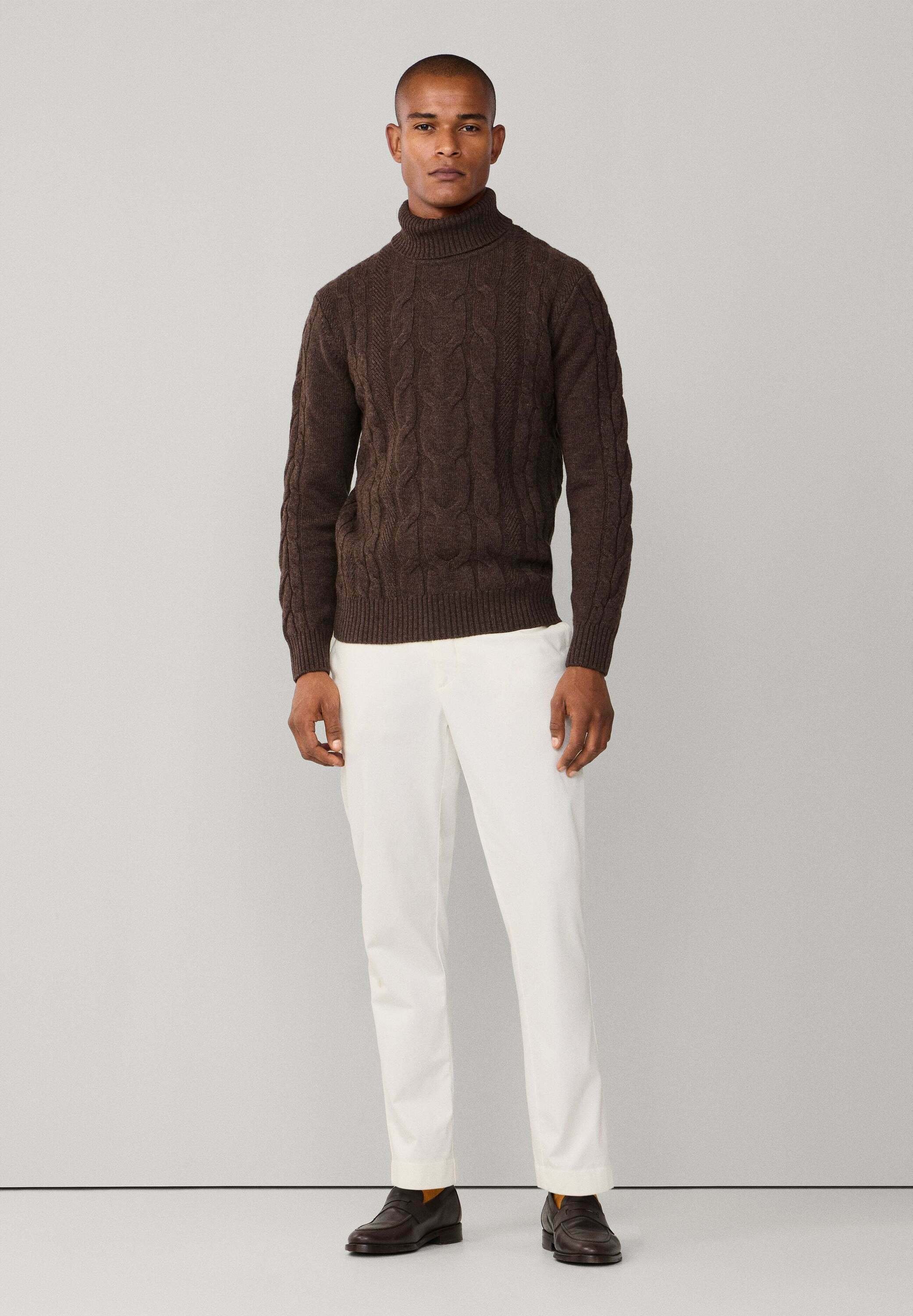 Hackett London CABLE ROLL NECK - Jumper - walnut brown/brown - Zalando