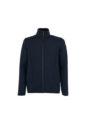 Námořnická zipová bunda s vysokým límcem, vybavená dvěma bočními kapsami a hladkým, strukturovaným materiálem. Minimalistický design a přizpůsobený střih.