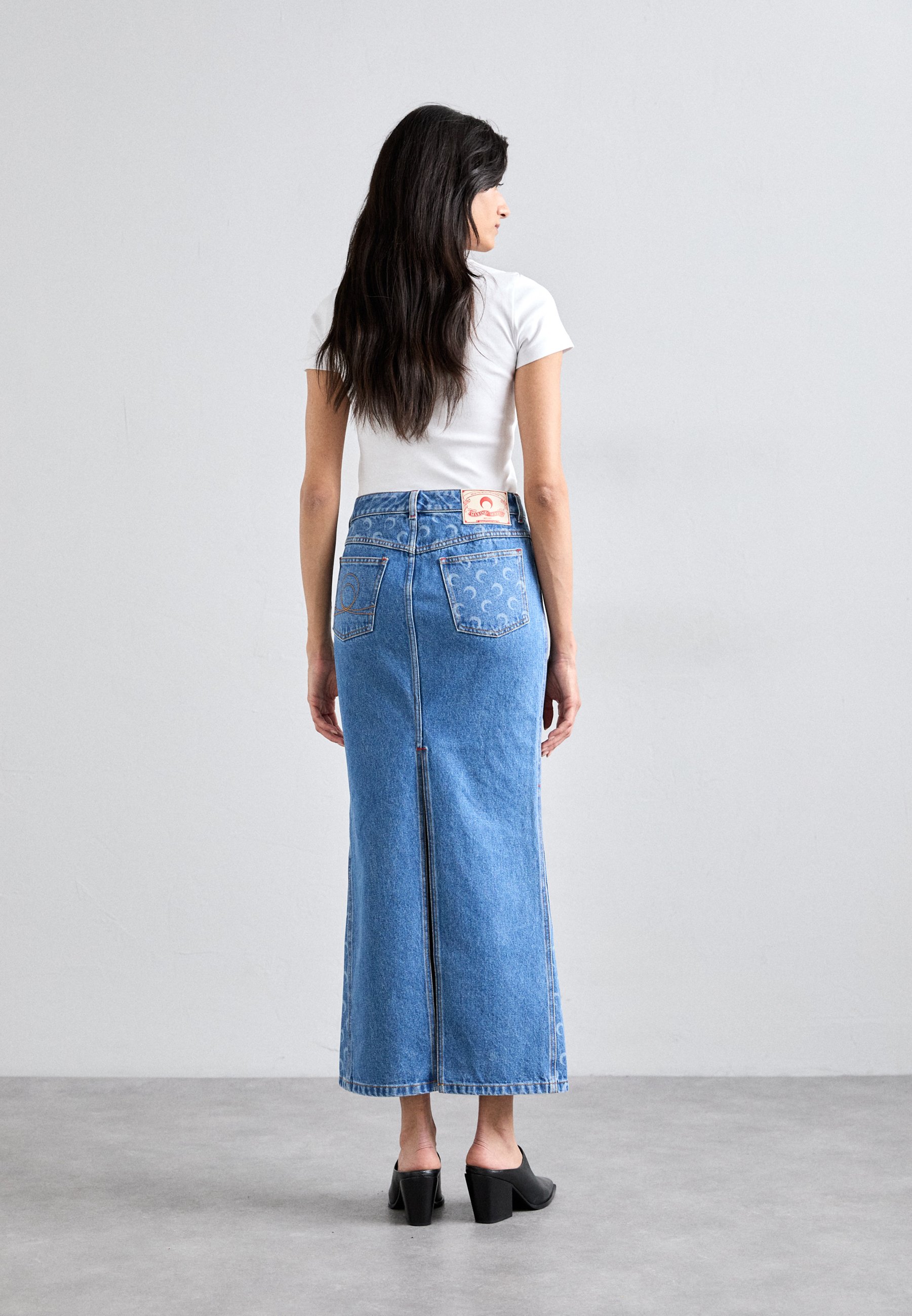 MARINE SERRE MOON LASER LONG SKIRT - Farkkuhame - light blue