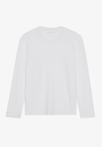 White long-sleeve t-shirt featuring a round neckline, soft cotton material, and a relaxed fit. No visible patterns or accents.