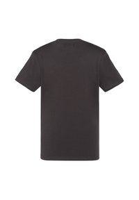 Camiseta de algodón gris oscuro, de manga corta, diseño clásico de cuello redondo, textura suave, sin patrones ni gráficos visibles en la parte posterior.