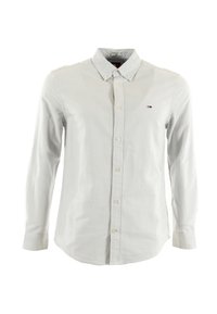 Camicia a righe in azzurro chiaro e bianco, con colletto, maniche lunghe e un piccolo logo sul petto, realizzata in tessuto di cotone.