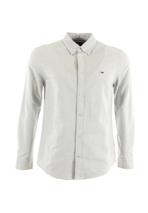Camicia a righe in azzurro chiaro e bianco, con colletto, maniche lunghe e un piccolo logo sul petto, realizzata in tessuto di cotone.