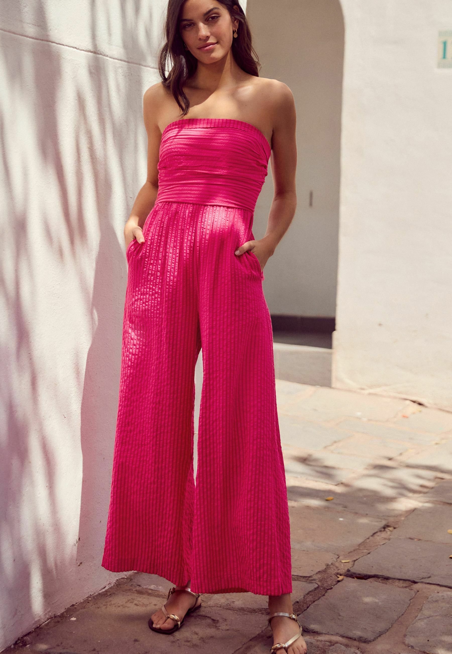 Next BANDEAU SEERSUCKER - Jumpsuit - bright pink stripe/pink